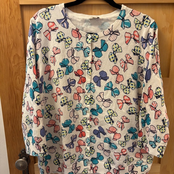 Talbots Sweaters - Talbots White with Multicolour Bows 3/4 Sleeve Cardigan Size 3X